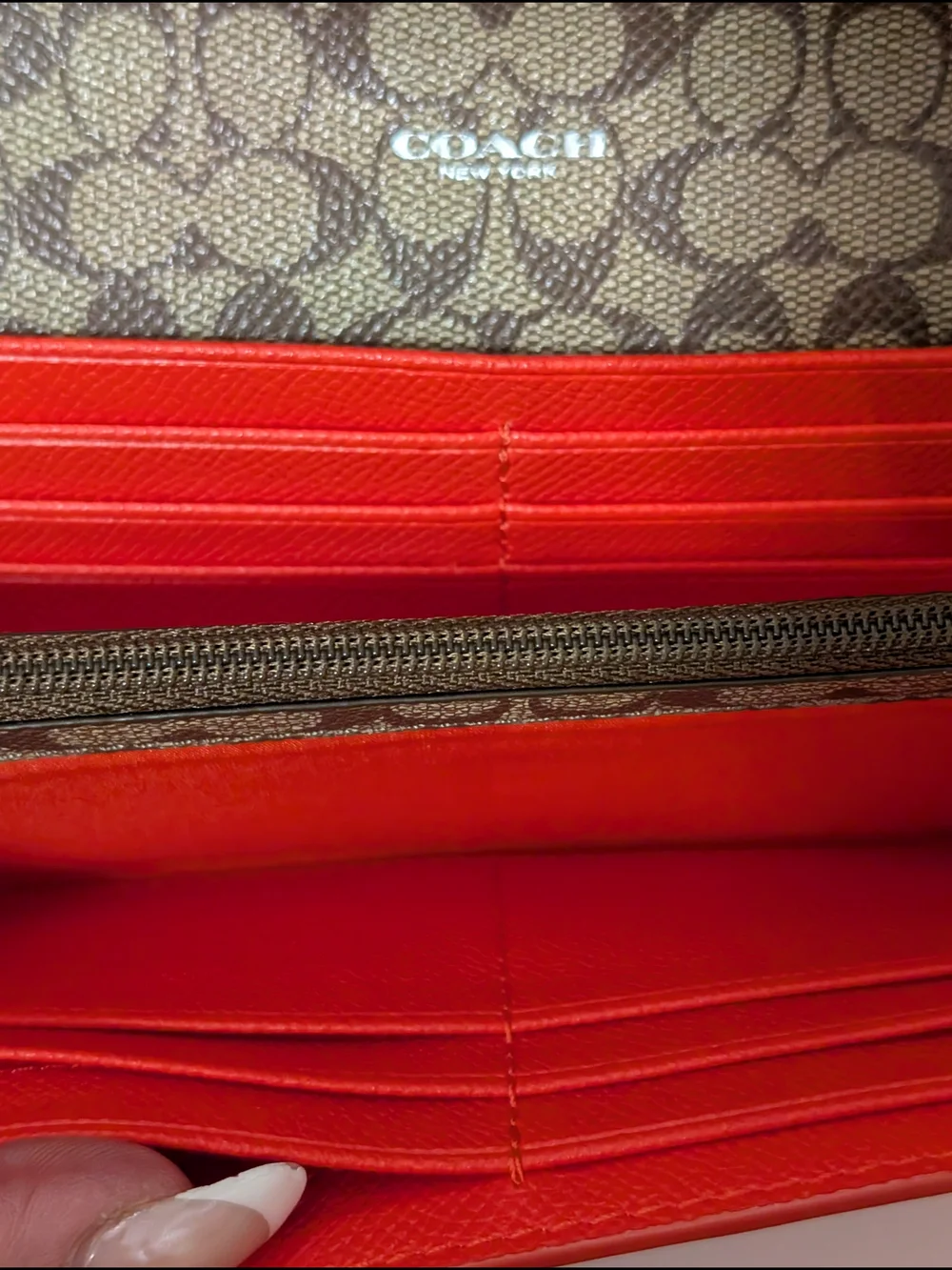 COACH Orange Leather Continental Wallet - Signature Logo